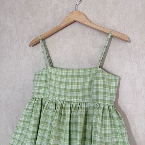 NWT Another Girl Women’s Gingham Bubble Hem Peplum Tank Top Sleeveless Green S - Picture 4 of 13